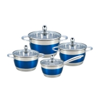 Комплект тенджери Bohmann BH 1818-08-AL – 8 части от висококачествена неръждаема стомана в елегантен син дизайн FS-20229 FS-20229