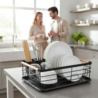 Компактен сушилник за съдове с отцеждаща табла Cheffinger – метален, 43 x 32 x 14 см, модерен дизайн FS-22406 FS-22406