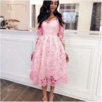 Официална рокля под коляното с 3/4 ръкав и дантела GF31 GF31 GF31
