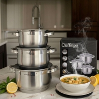 Cheffinger - комплект тенджери от неръждаема стомана – здравина, стил и готвене без компромис DJ53 DJ53