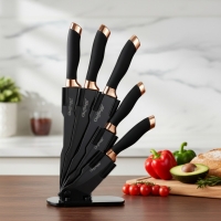 Комплект ножове Cheffinger – 6 части със стойка, неръждаема стомана, черно-златен дизайн FS-22416 FS-22416