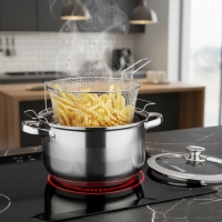 Тенджера с кошница за пържене и стъклен капак Cheffinger  Ø24 см – инокс, 6,5 л, за всички котлони DJ54 DJ54