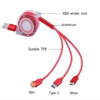 USB Кабел за бързо зареждане 3-в-1, 2.4А за Apple, Android - CA23 CA23
                                                                                    , видео CA23
