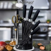 Комплект ножове Cheffinger – 8 части със стойка, точило и ножица за подредена и удобна кухня KN19 KN19